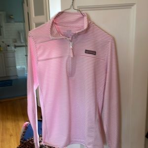 Vineyard Vines Pullover Zip pink and white stripe shep shirt